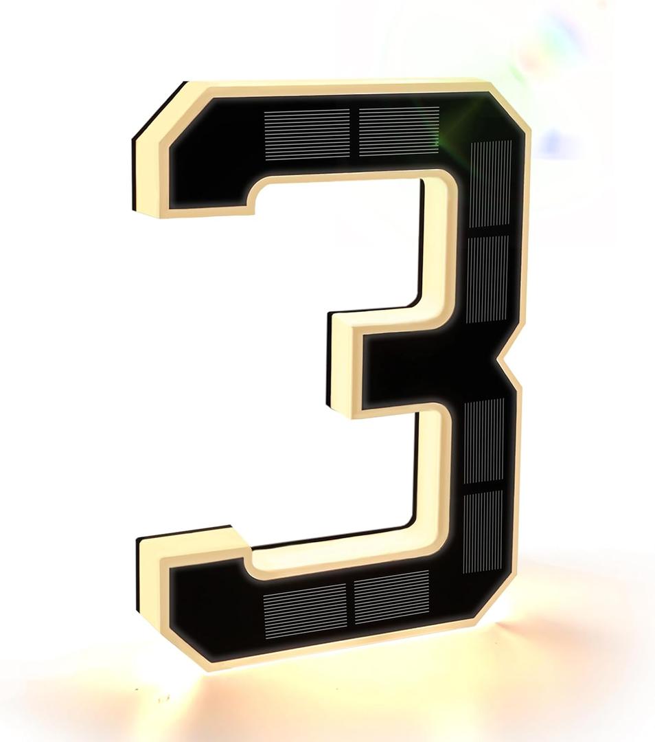 ISUNMEA 9 Inch Solar Lighted House Numbers for Outside, Light Up Waterproof LED Address Numbers Signs for Houses, Large Personalized Illuminated Exterior Modern House Numbers Light (3-Black, 9IN)