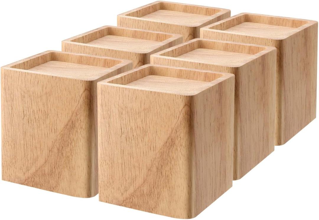 TAICHEUT 6 Pack Wood Bed Risers, 4 Inch Natural Square Dark Wood Furniture Lifters, Heavy Duty Wood Extenders for Beds, Tables, Sofas, Dressers, Bookcases, Create Storage Space