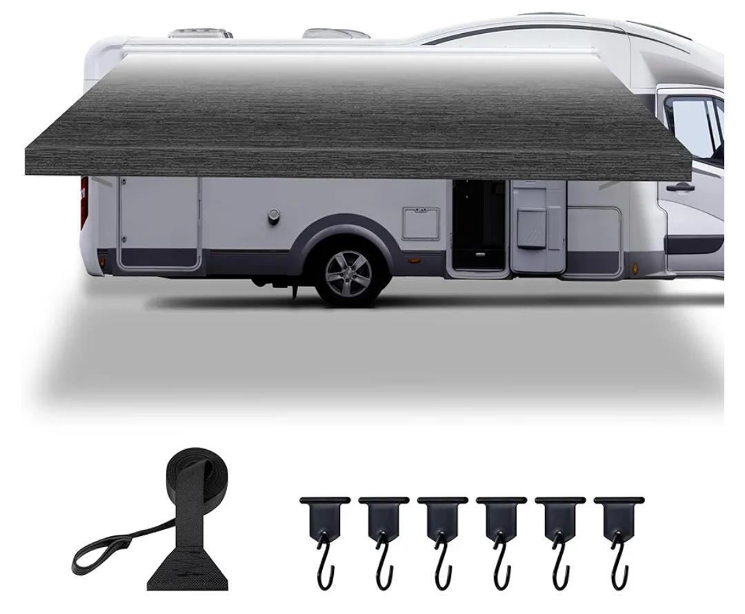 RV Awning Fabric Replacement,Heavy Duty Camper Awning Replacement,Fabric with Pull Strap,Universal Outdoor Canopy for Camper, Trailer and Motorhome,(14FT Fabric 13'2") Gray Gradient