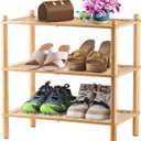 3-Tier Shoe Rack,Shoes Organizer,for Front Door Entrance, Free Standing Shelf Entryway and Closet Hallway, Small Space Stackable Bamboo Multifunctional Racks