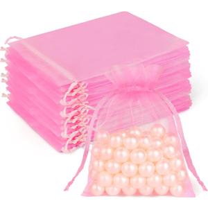 Crweety 50 Pcs Pink Organza Bags 3x4 Inch, Small Gift Bags Bulk for Jewelry Candy Soap Makeup Sachet, Cute Mini Mesh Gift Bag Drawstring for Wedding Baby Shower Birthday Party Favors & Valentine's Day