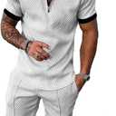 Mens Short Sets 2 Piece Outfits Polo Shirt Fashion Summer Tracksuits Casual Set Short Sleeve and Shorts Set for Men (Small, Black Collar Mixed White)
