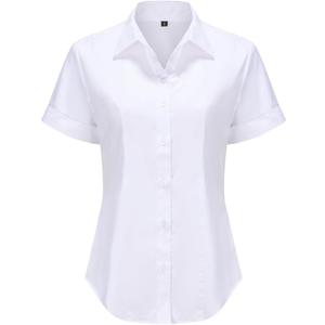 Esabel.C Womens Button Down Shirts Long Sleeve Regular Fit Stretch Work Blouse (Small, White#)