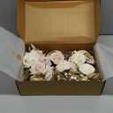 Ling's moment Fake Flowers Box, Faux Artificial Greenery Stems Foam Roses Berry Silk Eucalyptus Fabic Flower for Centerpieces Bouquet Wedding Vase Floral Decorations, White & Beige, Grand Combo