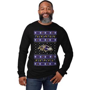 FOCO NFL Mens NFL Team Logo Holiday Lights Sweater Long Sleeve T-Shirt (3X-Large)