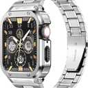 MioHHR Stainless Steel Watch Band with Case Compatible with Apple Watch Ultra3/2/1 Series 11 10 9 8 7 6 5 4 3 2 1 SE3/2/1, Metal Strap with Protective Cover for iWatch 49/46/45/44/42/41/40/38mm Men (Silver)