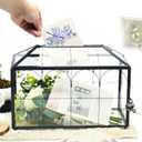 LargeBlack and Glass Card Box for wedding with Lock and Slot - Wedding Envelope Card Holder for Reception Clear Lock Box with Key Geometric Handmade Vintage Card Box for Wedding Party (Large-Black)