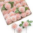 Ling's moment Artificial Flowers 50Pcs Pink Roses Decor w/Stems,3" Real Touch DIY Foam Floral for Wedding Bouquet/Centerpieces, Outdoors Party Backdrop, Room/Table, and Garden/Pot Decorations