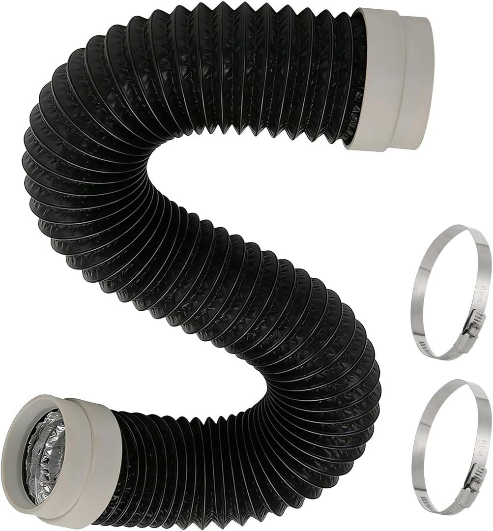 5FT Dryer Vent Hose, Heavy Duty 6-Layer Flexible Aluminum Dryer Duct with 4 Inch Rubber Seal Connectors, Heat Resistant Easy-Install Exhaust Hose for Tight Spaces, Universal Dryer Vent Kit