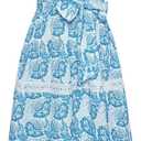 GRACE KARIN Women's 2025 Summer Floral Flowy Dresses Boho Tie Belt Short Puff Sleeve A Line Maxi Shirt Dress with Pocket, S