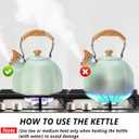Tea Kettle Stovetop, 2.6 Quart cute teapot,loud whistle kettle, Food Grade Stainless Steel with Fold wood grain handle, Mint Green,With Anti Scald Towel