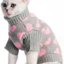 KOOLTAIL Cat Sweater - Valentine's Day Outfit with Hear Love Pattern Cold Weather Soft Warm Knit Turtleneck Clothes for Cats Kitten Small Dogs Puppy Greay L (Grey)