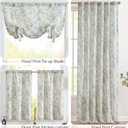 jinchan Floral Linen Tier Curtains Blue Flower on Beige Cafe Curtains 24 Inch Length Kitchen Living Room Bedroom Bathroom Farmhouse Rustic Country Rod Pocket 2 Panels