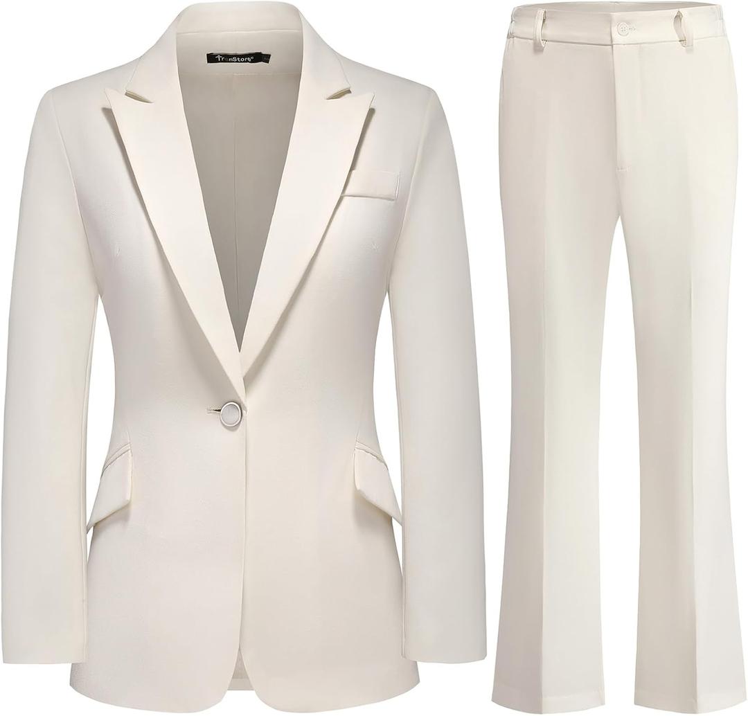 Women's Suit 2 Piece Set Pinstripe Blazer and Bootcut Dressy Pants Set for Work Office Business Outfits (XX-Large, Apricot)