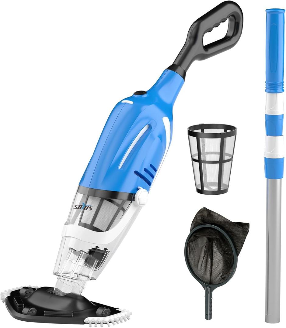 SOYUS Cordless Pool Vacuum for Above Ground Pool with a Telescopic Pole, Suction up to 18.5 Gallons per Minute, 80 Mins Runtime, Handheld Rechargeable Pool Cleaner for Inground Pools