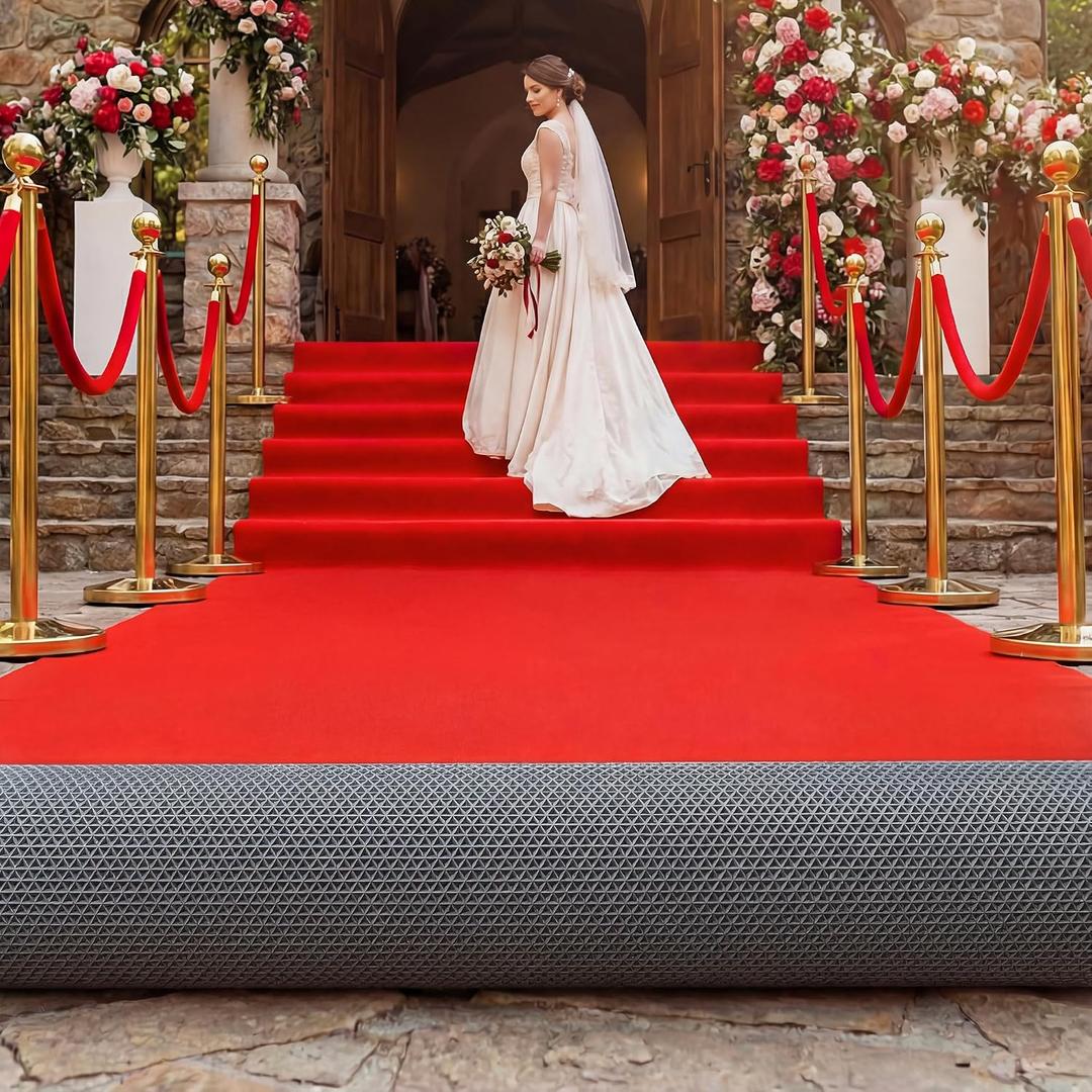 3x30FT Red Carpet Runner for Party, Non-Slip Runner Rug with TPR Rubber Backing, Extra Thick Red Carpet Party Decorations, Aisle Runners for Wedding Ceremony, Prom Proposal, Banquets Decor