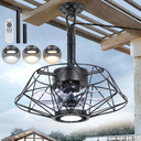 Outdoor Ceiling Fan with Light for Patios, Waterproof Gazebo Fans Outdoor Hanging 6 Speeds Plug in Caged Ceiling Fan with Remote Control, 3 Color Temperature for Porch Pergola (Black)