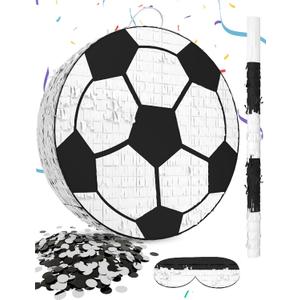 Soccer Piata  Includes Wooden Stick, Blindfold, and Confetti  13"x13"x3"  Perfect for Sports Party Decorations and Soccer Pinatas for Birthday Party