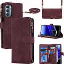 iCoverCase for Motorola Moto G Stylus 5G 2022 Wallet Case with Card Holder, Kickstand Feature PU Leather Case with Adjustable Crossbody Lanyard Magnetic Clasp Zipper Pocket Flip Cover (Claret)