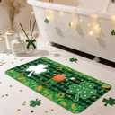 St. Patricks Day Rug Welcome Door mat 17x29 inch, Green Clover Lucky Door Mat for Front Door, Non-Slip Low Profile Indoor Outdoor Entryway Mat, Holiday Seasonal Home Decor