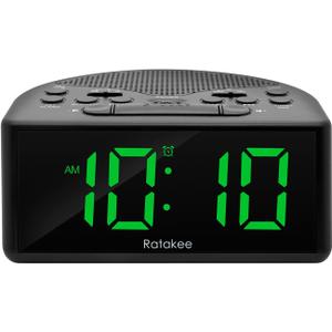 Digital Alarm Clock Radio for Bedroom with AM/FM Radio, Earphone Port, Easy to Read 1.4 LED Digits, Preset, Sleep Timer, Dimmer, Snooze and Battery Backup, Plug-in/Battery Powered