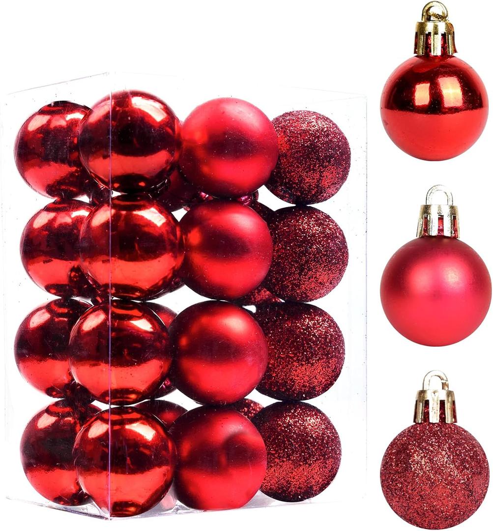 24pcs Shatterproof Christmas Balls Ornaments 1.2inch Red Hanging Balls for Xmas Tree Decor 3 Styles 24pcs-Red