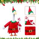 Christmas Porch Goose Outfits,2 Pcs/Set Toy Soldier Style Goose Clothes with Pointed Hat and Gift Box Fits 23" Lawn Goose Statue,Red Christmas Outdoor Goose Costume,Yard Patio Garden Xmas Decor