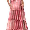 ANRABESS Women's Boho Maxi Dresses 2025 Summer Casual Floral Puff Short Sleeve Tie Front Flowy Swing Tiered Long Beach Dress (Red, M)