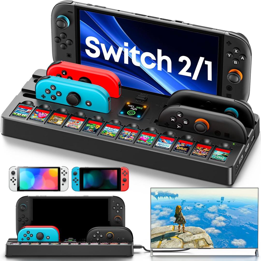 [Switch 2/1/OLED Compatible] Switch 2 Docking Station with Charging Dock, TV Base Dock Replacement Support 4k@120HZ HDMI Output, Seitch 2 Accessories Store 12 Game Cards, Game Boy Advance Games