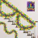 50FT Mardi Gras Tinsel Garland, Purple Green Gold Glitter Tinsel Garland Metallic Twist Foil Hanging Decor for Carnival Party Indoor Outdoor Mardi Gras Decorations (Style 3)