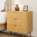 Oak Dresser for Bedroom, Modern Fluted 3 Drawer Dresser with Storage, Dresser Chest of Drawers with Gold Handles for Bedroom, Living Room, Closet, Hallway, 15.8" D x 23.6" W x 27.6" H