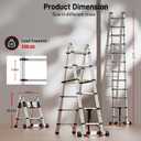 12.5 FT Telescoping A Frame Ladder,Aluminum Extension Ladder,Heavy Duty 330 lbs Max Capacity with Stabilizer Bar&Wheels,Multi-Purpose Portable Collapsible Ladder for Home,Work Silver CE ANSI