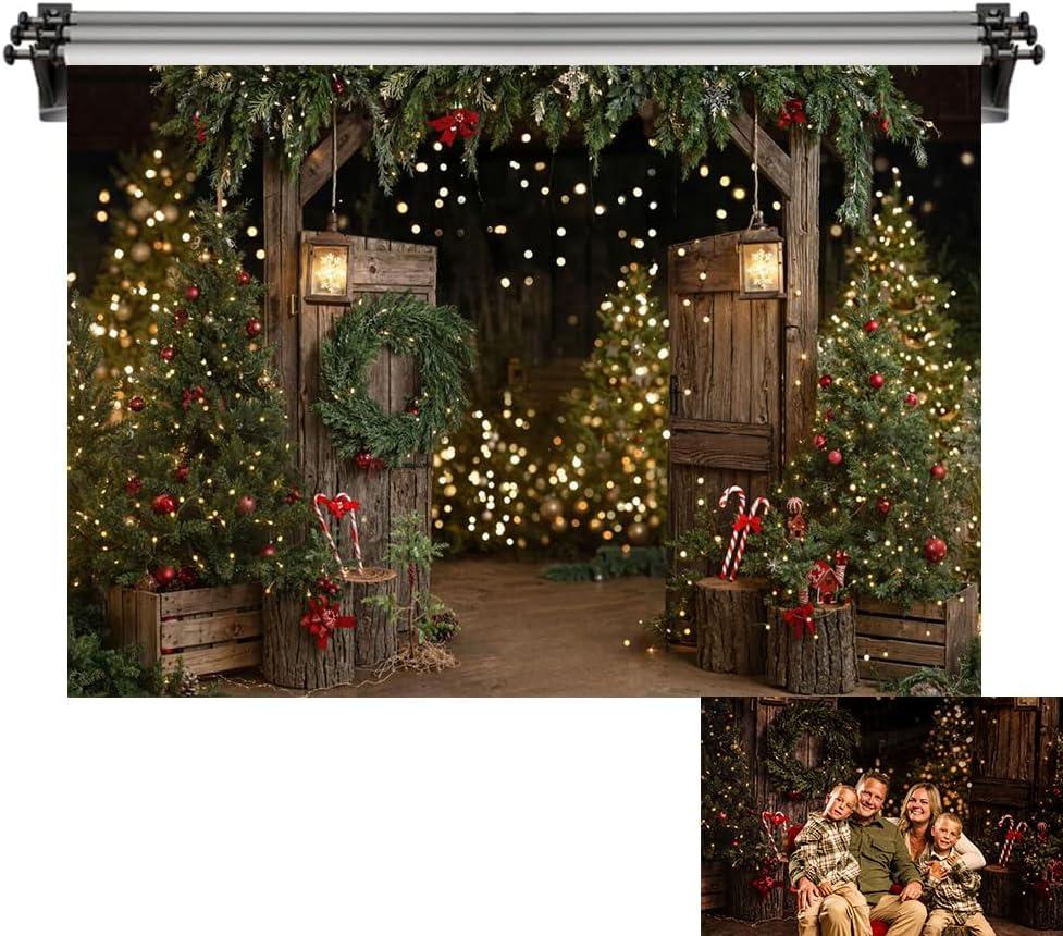 Kate 7x5ft/2.2x1.5m Christmas Backdrop for Photography Xmas Tree Garland Barn Photoshoot Background Winter Photo Video Studio Props