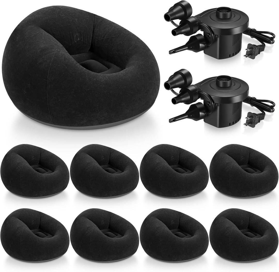 Realspring 9 Pcs Inflatable Bean Bag Chairs for Adults with Electric Air Pump, Blow up Couch Folding Portable Inflatable Couch Lazy Sofa for Outdoor Movie Night Camping (Black,9 Pcs)