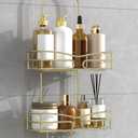 DAOYA Over the Shower Head Caddy - 3 Tier Shower Caddy Hanging, Gold Bathroom Organizer with Soap Holder & Hooks (Style 1)