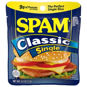 SPAM Classic Single, 9 Grams of Protein Per Serving, 2.5 oz Single Pouches, (12 Pack), BB Date: 12/2028