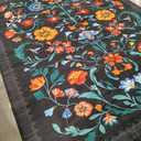 GarveeHome Washable Rug 8x10 Area Rugs for Living Room, Floral Rug for Bedroom, Soft Vintage Non Slip Throw Rugs with Rubber Back, Low Pile Stain Resistant Boho Floral Carpet for Dining Room, Black