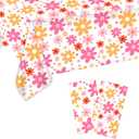 2pcs Daisy Tablecloth, 54 x 108 Inch Plastic Bohemian Floral Tablecloth Vintage Hippie Flowers Rectangular Tablecloth for 70s Birthday Baby Shower Wedding Party Table Cover Decoration