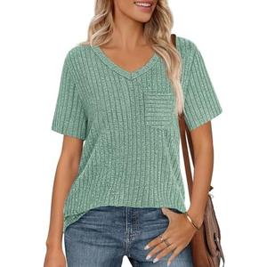 MEROKEETY Women's Short Sleeve V Neck T Shirts 2025 Summer Casual Business Loose Tunic Trendy Tops L