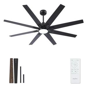 26 inch Ceiling Fans with Lights and Remote, Indoor/Outdoor Black Ceiling Fan for Living Room Patio, 6 Speeds Slient Reversible DC Motor, 3CCT, Timer, 2 Downrods, 8 Blades