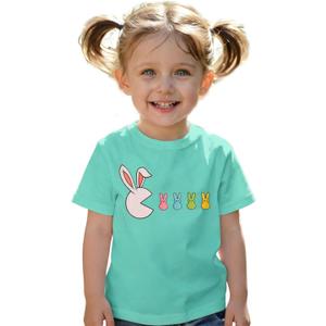 Ritatte Easter Shirt for Girls Toddlers Cute Bunny Eating Peeps Graphic Outfit Kids Funny Rabbit T-Shirt Short Sleeve Tee Top
