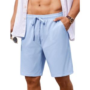 COOFANDY Men's 7 inch Casual Shorts Drawstring Waist Lightweight Quick Dry Summer Beach Board Shorts with Pockets (Blue, XL)
