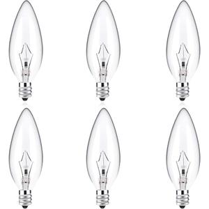 60 Watt Clear Candelabra Base (E12) 110V_120V,Flame Shaped Incandescent Chandelier Light Bulbs,Dimmable, Warm White (6)
