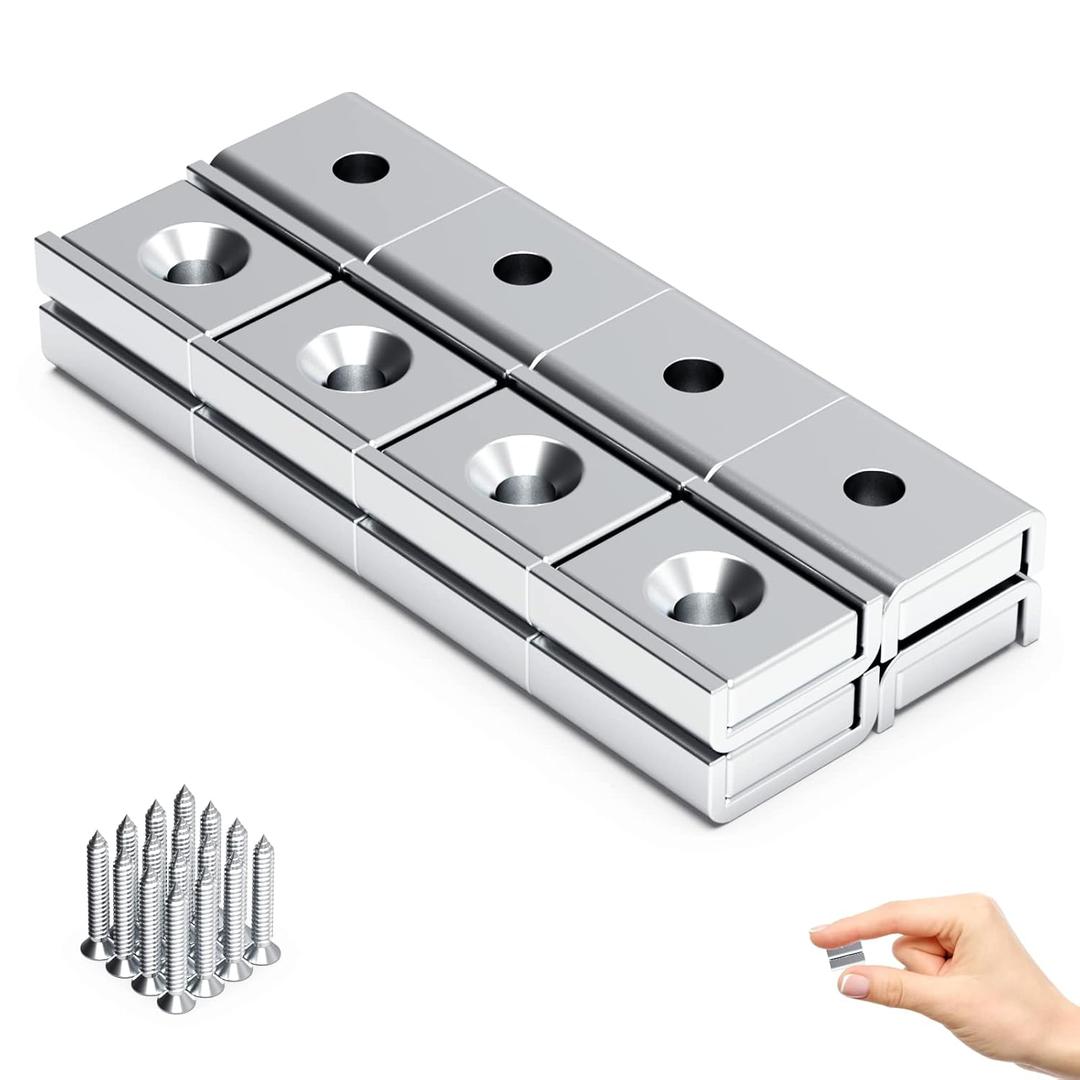 Neodymium Rectangular Pot Magnets 16 lbs Pulling Force 15x13.5x5mm Pack of 16 with Countersunk Hole,Mounting Screws,Strong,Industrial Strength Rare Earth Magnets for Home,Workplace