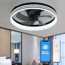 20" Modern Ceiling Fans with Lights and Remote, Flush Mount Bladeless Dimmable Ceiling Lights, Stepless Color Temperature Changes Low Profile Ceiling Fan for Bedroom, Living Room- DBlack (DarkBlack)