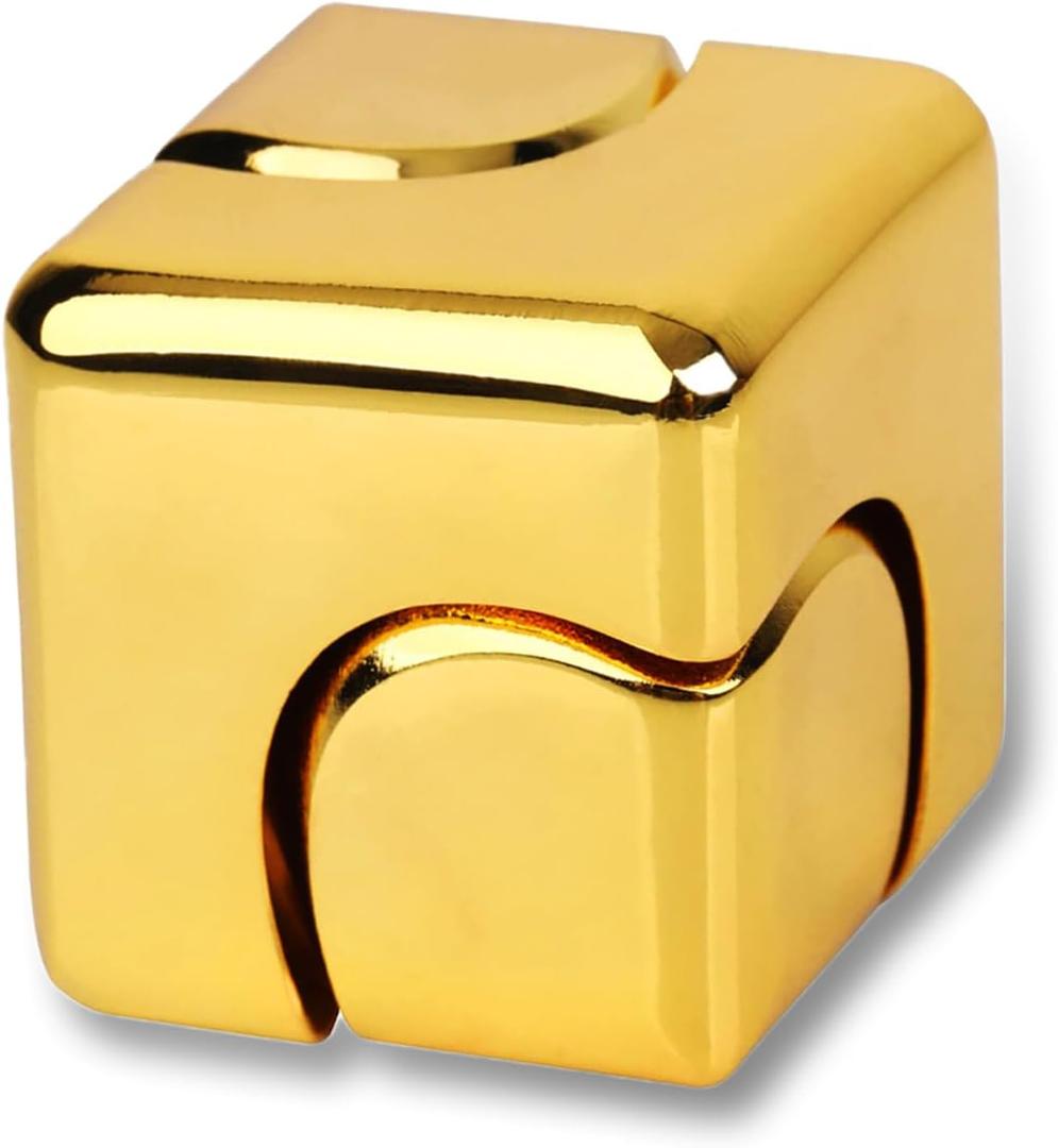 Fidget Spinner Toys Cube Adults, Easter Basket Stuffers for Teens Metal EDC Cool Desk Gadgets Office Toys Small Anxiety Figette Sensory Toy, ADHD Tool Fingears Figet Stress Valentine Gift for Boys (Gold)