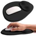 Basibutok Palm-Rest and Wrist-Hugging Mouse Pad Wrist Rest, Ergonomic Wrist Support with Curve Fitting Cushioned Memory Foam for Carpal Tunnel Pain Relief, 9.9 x 8.3 Inch, Dark Night Black
