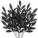 DILATATA 6Pcs Christmas Glitter Leaves Bay Leaves Spray 24" Artificial Black Bay Leaf Picks Sprays Giltter Stems for Halloween Centerpiece Christmas Home Decor Home Decor - Black