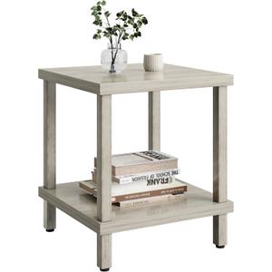 MMEOLUOOK Large End Table Square Side Table Modern Sofa Table 20 Inch Industrial Coffee Table NightStand with 2-Tier Storage Shelf for Living Room Bedroom Oak Grey MLBZ06Z, 19.68" x 19.68" x 22.83"