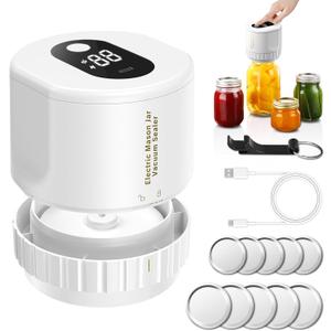 Mason jar Vacuum Sealer, Electric Mason Jar Vacuum Sealer Kit for Wide Mouth & Regular Mouth Mason Jars,for Food Storage and Fermentation (White)